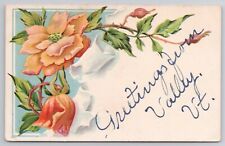 1907-15 Postcard Greetings From Valley Vermont VT Script Embossed Floral picture