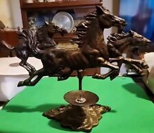Vintage Cast Metal Wild Horses Running Galloping Equestrian Candle Holder picture