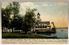 Pier at Assemble Grounds, Chautauqua Lake, New York NY Vintage Postcard picture