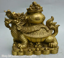 China Brass Fengshui wealth coin YuanBao Dragon turtle tortoise God Beast Statue picture