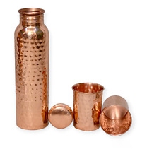 Hammered Copper Water Bottle With 2 Glass For Ayurveda Health Benefits picture