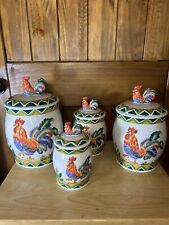 Vintage KK Rooster Canister Set Of 4 Embossed Colorful  8pc Total picture