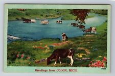 Colon MI-Michigan, General Greetings Cows, Antique, Vintage Souvenir Postcard picture