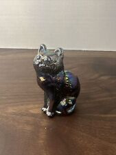 Vintage Mosser Glass Cat Cobalt Carnival With Extra Copper Shine 3” Sitting picture
