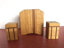 Vintage Wooden Napkin Holder with Matching Salt & Pepper Shakers picture