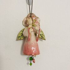 BLUE SKY 2004 Heather Goldmine Angel Fairy Bell Chime Ornament Pink Flower Pansy picture