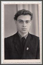 1961 Handsome young man guy boy Space Rocket Badge Pin USSR Soviet vintage photo picture