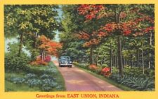 Postcard IN Greetings East Union Indiana Wooded Roadway Linen Vintage PC G5907 picture