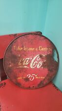 Antique Coca Cola “Take Home A Carton” Metal Round Double Sided Sign  picture