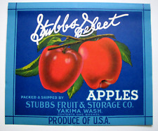 Original 1930s STUBBS SELECT apple crate label Stubbs Fruit & Storage Yakima WA picture