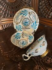 Pair of Bone China Royal Chelsea, Turquoise Enamel and Lush Gold, Bird Motif Cup picture