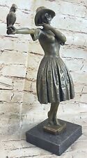 Vintage CRAFTS BRONZE Christmas gifts Classical Lady Statue girl with parrot NR picture