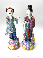 Antique Two Chinese Export Porcelain Famille Rose Immortal Figurines 10.5
