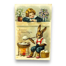 Easter Greeting Postcard Easter Bunny Boiling Eggs Pre-1915 Germany Series 306 picture