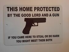 Home Protected by the Good Lord and a Gun 8x12 Metal Wall Sign picture