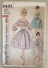 VTG 1960s Simplicity 3431 Misses Full-Skirted Dress Sewing Pattern Sz 11 UC FF picture