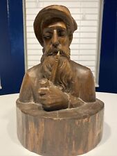 Vintage 1960’s Hand-carved German Oberammergau“Old Man W/Pipe”~Etched Owner Back picture
