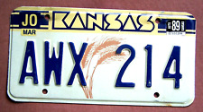 1989 Kansas License Plate AWX 214, Embossed Aluminum Plate picture