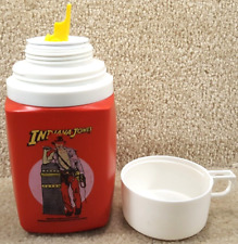 Vintage 1984 Indiana Jones Red & White Plastic Thermos & Cup For Lunchbox picture