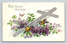 1909 TUCK's Easter Series 702 Greetings Cross Birds Violet Flowers Postcard picture