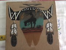 Navajo Sand Art Plaque Warrior Horse Last Ride Vintage 8” On Board Initialed picture