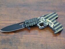 Folding Pocket Knife Pistol Design USA Army 🦅 Pocket Clip 3” Blade Sharp EDC picture