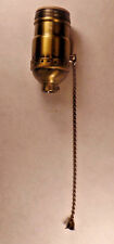 On/Off Solid Antique Brass Pull Chain Early Electric Style Uno Lamp Socket #285A picture