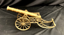 Vintage Large Brass Cannon Carriage Ornament Field Guns Military Display 17 inch picture
