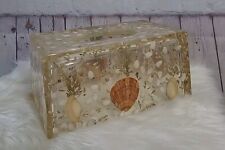 Vintage MCM Lucite Seashells Clam Shell Coastal  Tissue Box Cover Large Heavy picture