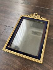 Antique Early 19th Century Carved Brass Ornate Picture Frame Back Stand Velvet picture