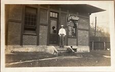 RPPC Man in Front of Building Man in Window Antique Real Photo Postcard c1910 picture
