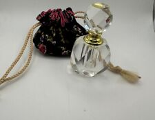 VTG HEAVY FACETED CLEAR CUT CRYSTAL PERFUME BOTTLE W/ SCREW ON GOLD COLORED LID picture