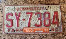 North Carolina License Plate, 1993 NC Tag 93 Commercial Farm Truck SY-7384 Rough picture