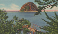 Morro Rock in San Luis Obispo County Bay California Linen Vintage Post Card picture