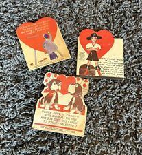 3 Vintage 1940's E. Rosen Valentine Cards w/Holes for Lollipops - Signed Backs picture
