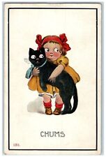 c1910's Cute Little Girl Black Cat Chums Wall Detroit Michigan MI Postcard picture