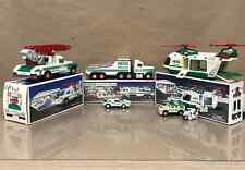 Vintage Hess Lot Race Car Hauler Rescue Truck Helicopter With Car & Motorcycle picture