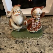 Vintage Christmas Dancing Flocked Mr and Mrs Santa Claus 1960s Blow Mold picture