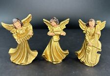 3 Vintage Angels w/instruments Gold Tone Hand Painted Christmas Ornaments ITALY picture