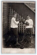 c1910's Kids Boxing Training Barefoot Unposted Antique RPPC Photo Postcard picture