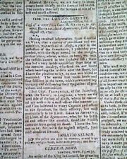 Admiral Lord HORATIO NELSON Letter re. Naval Navy Events 1795 Boston Newspaper picture