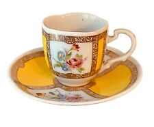 Vintage Demitasse Cup And Saucer Avon Collectibles 1985 Yellow Gold Floral picture