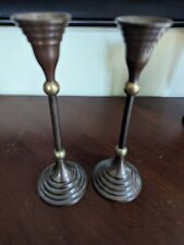 Vintage Handmade Brass Archana  Pair Candlesticks 8