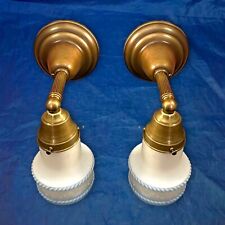 Wired Pair Brass Sconce Light Fixtures W/ Shades 10K picture