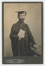 Antique c1890s Cabinet Card Man With Beard Graduation Robe Mortarboard New York picture