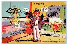 c1930's Shopping Beer Garden Shoppe Couple Man Cigarette Vintage Postcard picture