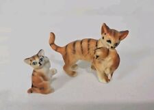 Vintage Bone China Orange Striped Tabby Mama Cat With 2 Kittens Japan picture