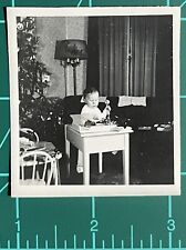 Vintage Photo Black White Snapshot Young Boy Playing With His Phone Xmas Morning picture