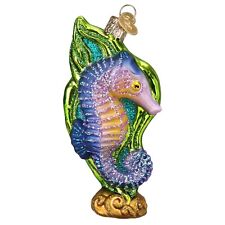 Bright Seahorse Swimming in Seaweed Old World Christmas Holiday Ornament Glass picture
