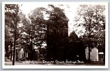 Hastings Michigan~Corner Tower of Episcopal Church~Neighborhood~1940s RPPC picture